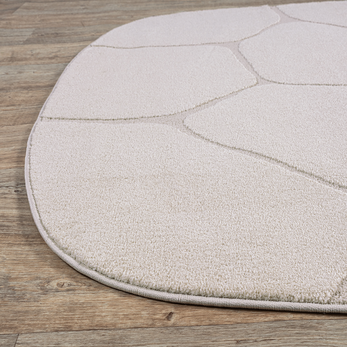Teppich Kurzflor Wohnzimmer Modern Stein Optik Creme Shape Oval