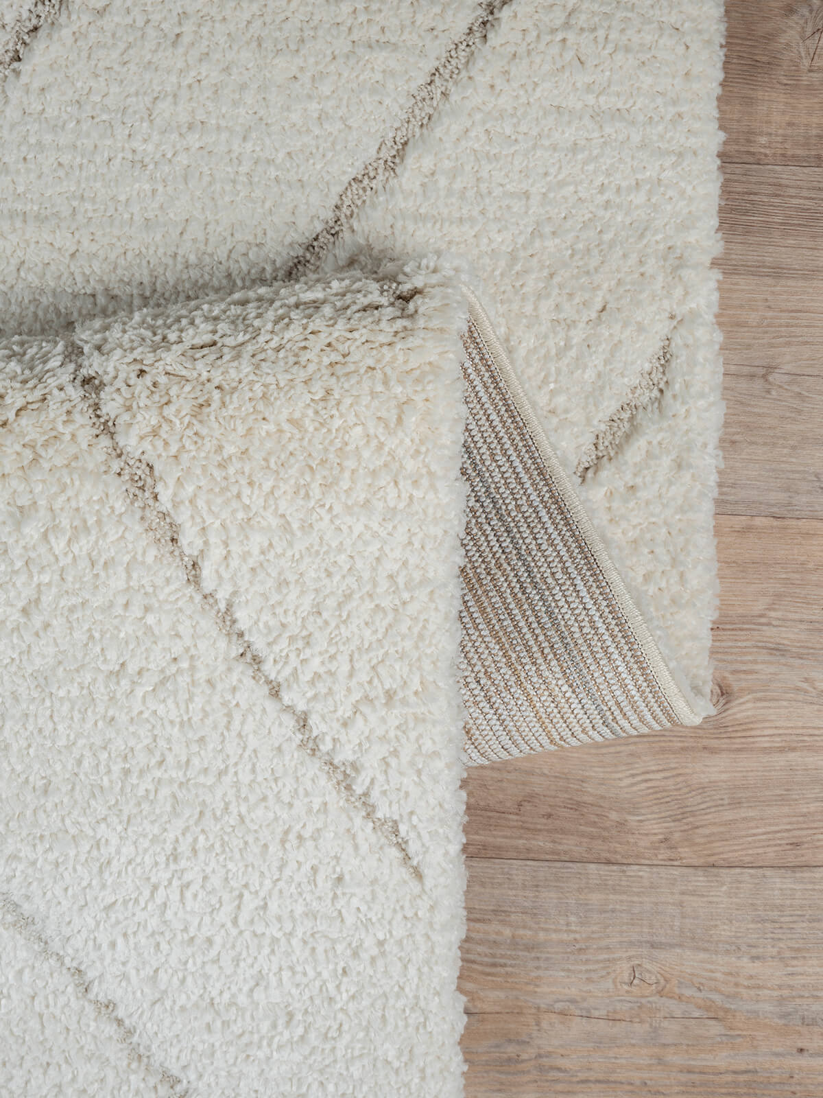 Shaggy Teppich Hochflor Wohnzimmerteppich Modern Dreiecke Design Creme Rund