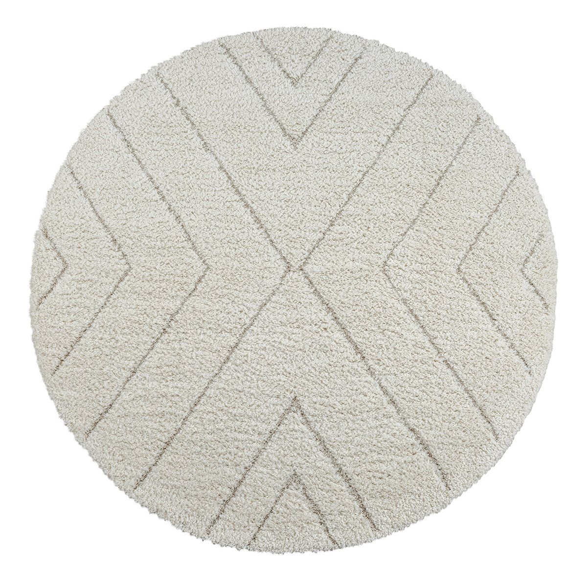 Shaggy Teppich Hochflor Wohnzimmerteppich Modern Dreiecke Design Creme Rund