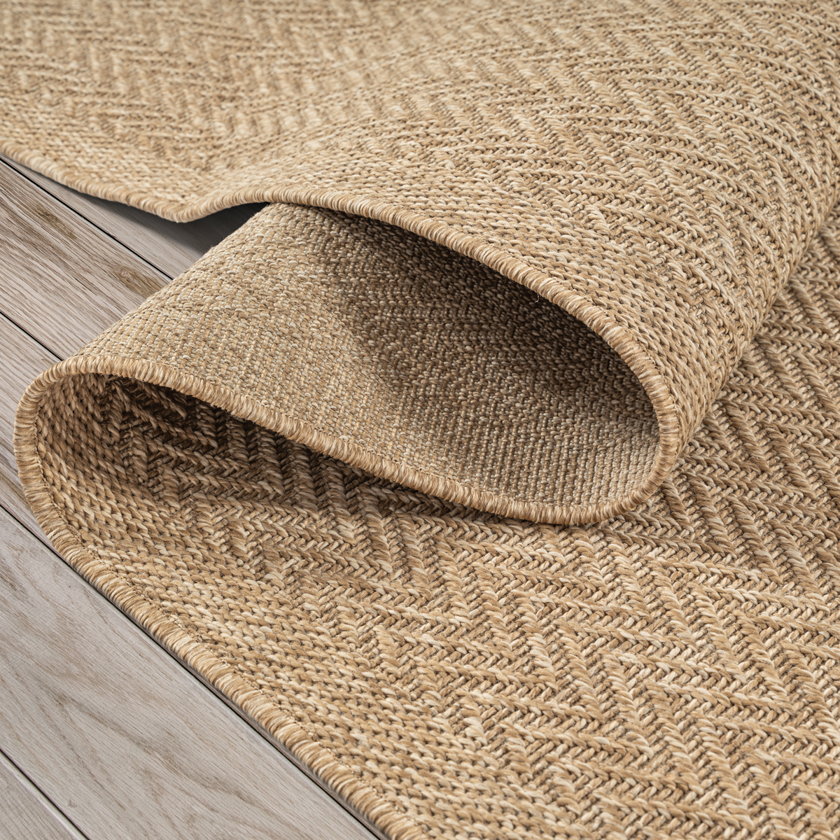 Teppich Modern Indoor Outdoor Flachgewebe Jute-Look Natur Rund