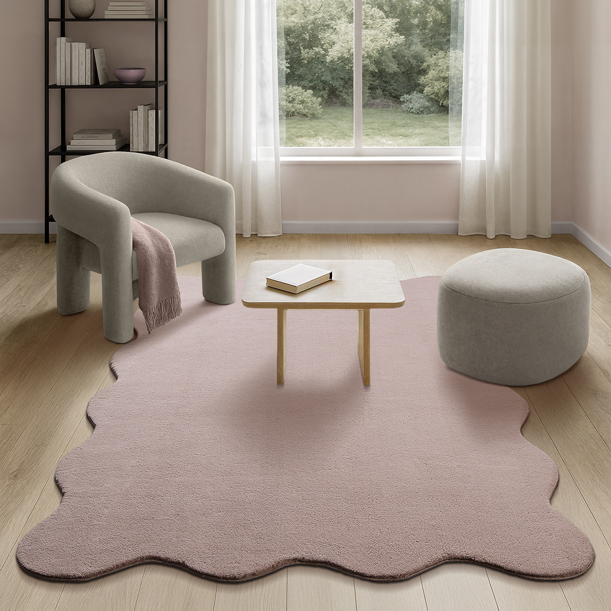 Scallop Teppich Kurzflor Wohnzimmer Anti-Rutsch Waschbar Pink Lavendel