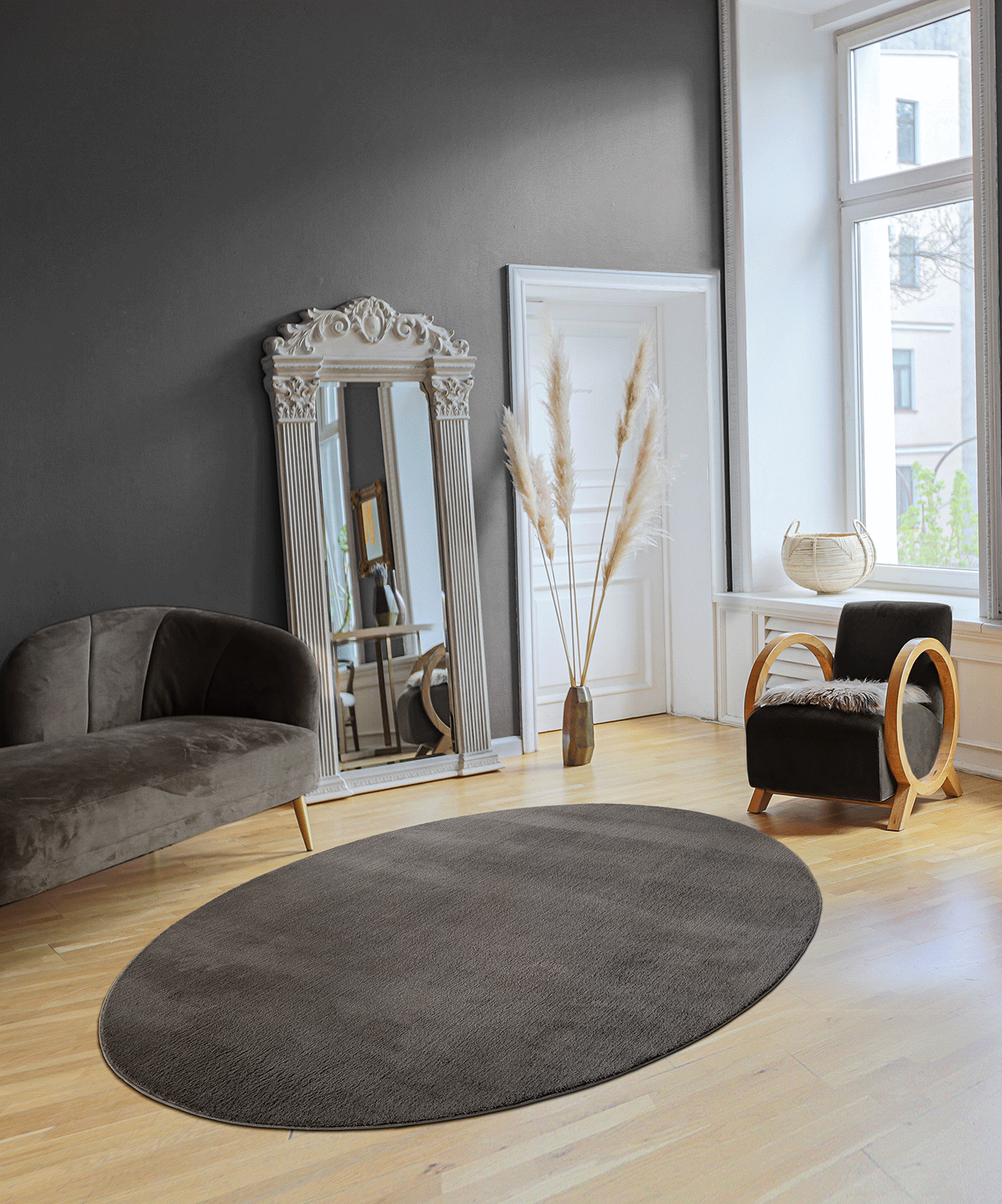 Teppich Kurzflor Weich Wohnzimmerteppich Anti-Rutsch oval