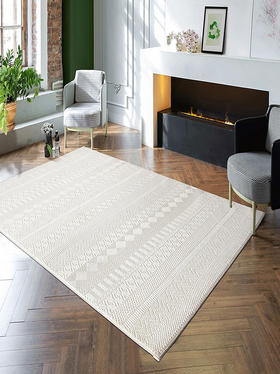 Designer Teppich Wohnzimmer Modern Stil Uni Nachhaltig Creme