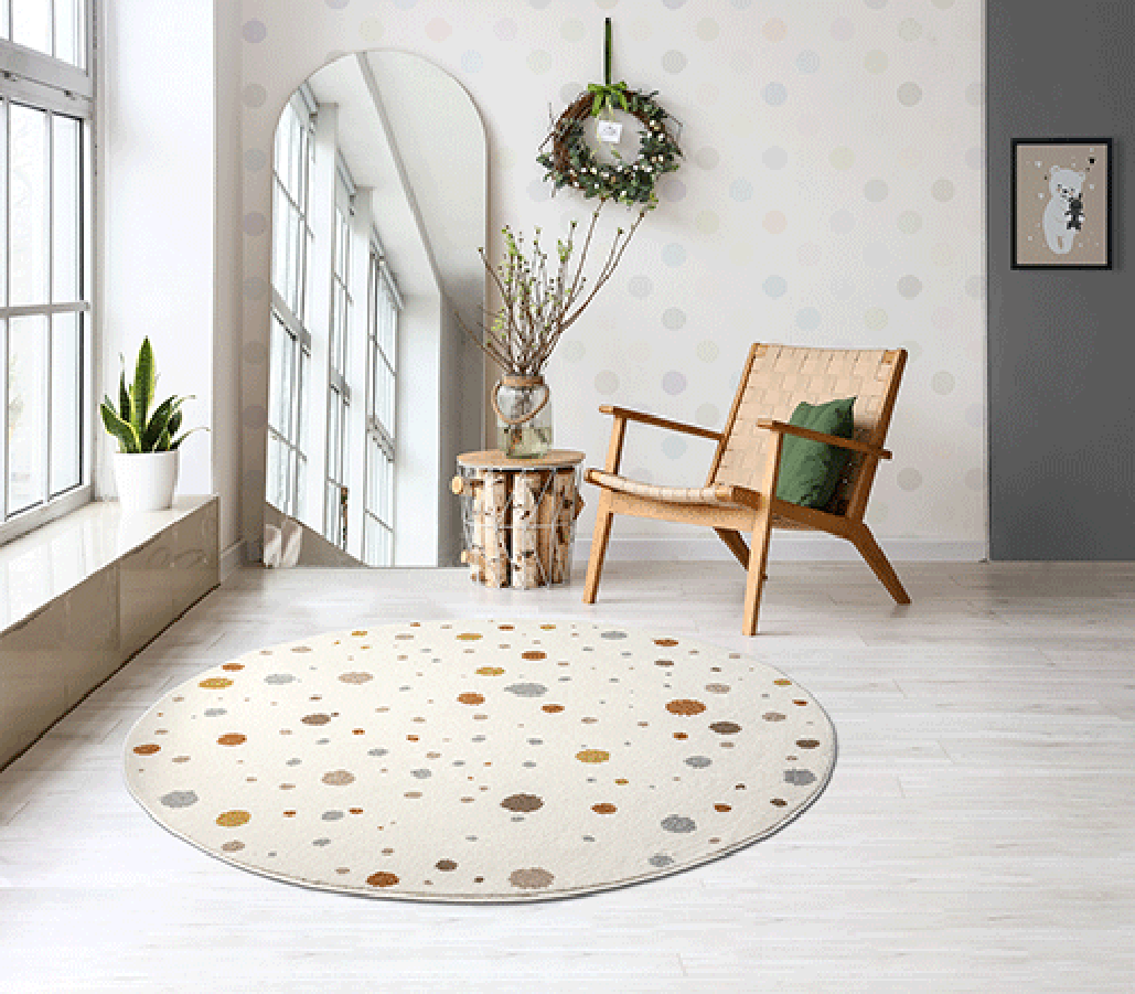 Teppich Kinderzimmer Babyzimmer Mädchen Junge Creme Bunt Rund